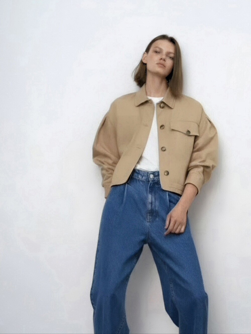 Zara Cropped Beige Utility Jacket - Women
